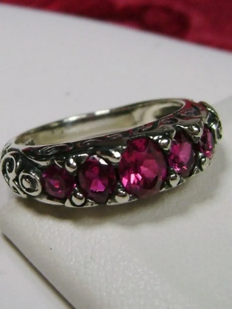 Ruby Ring, Natural or Simulated Gem, 5-stone Georgian Victorian Jewelry #D19