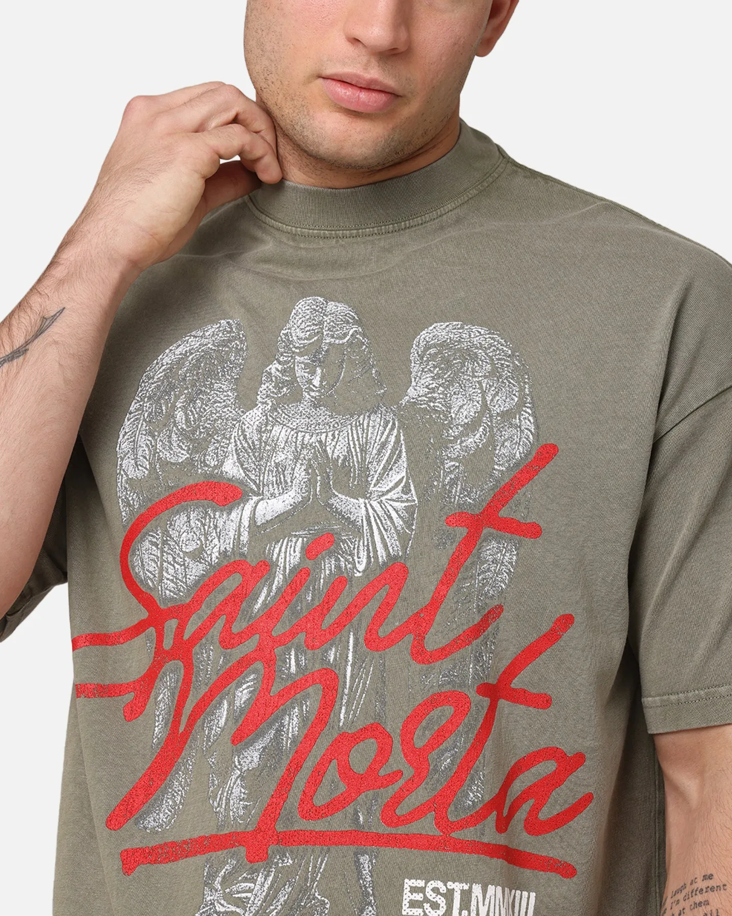 Saint Morta Forever Mock Neck T-Shirt Vintage Khaki