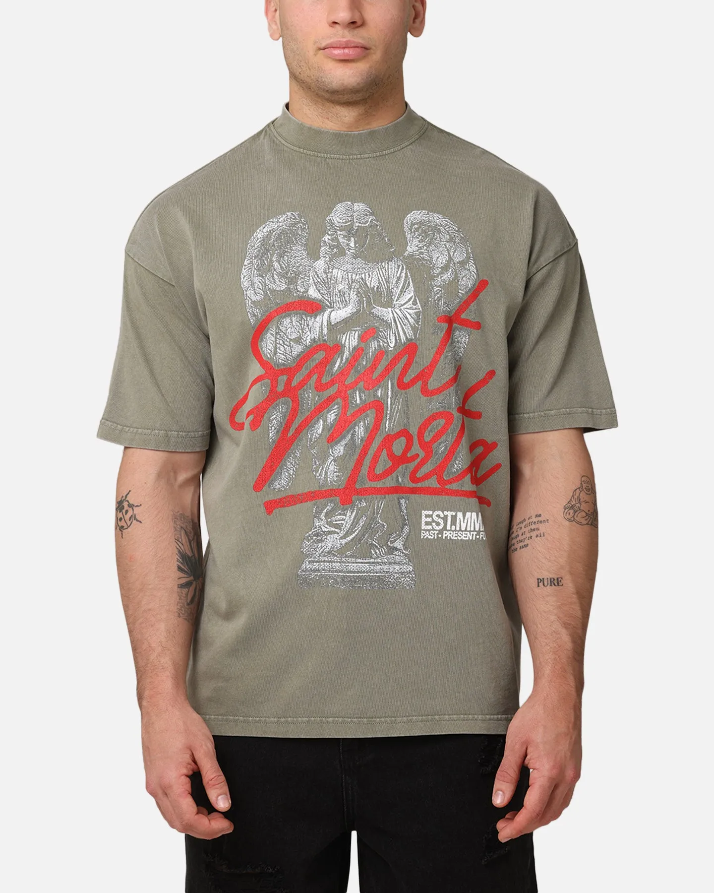 Saint Morta Forever Mock Neck T-Shirt Vintage Khaki