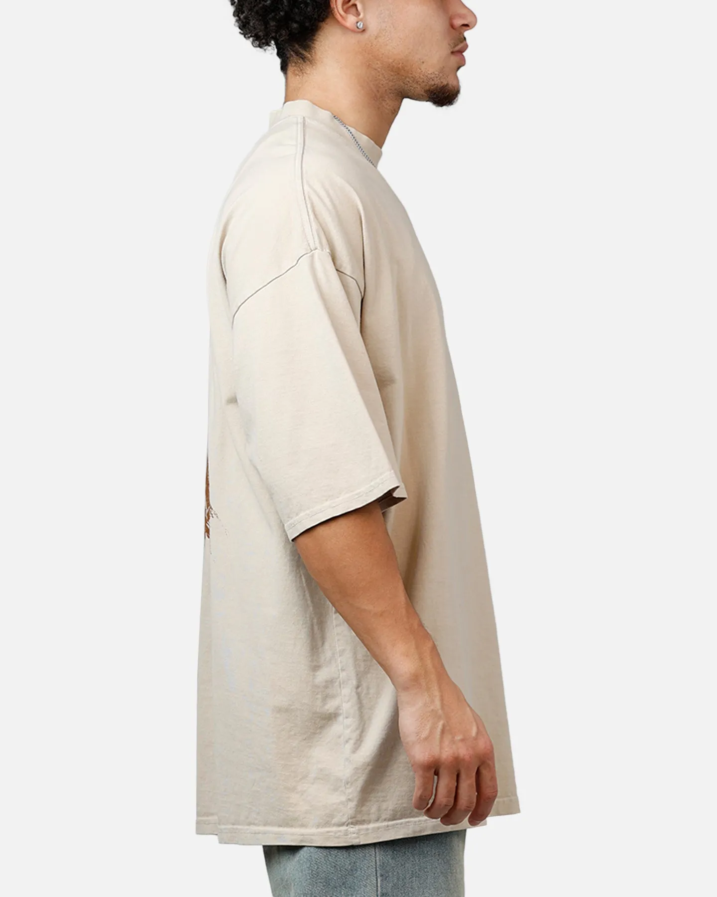 Saint Morta Pray For Me Mock Neck T-Shirt Stone