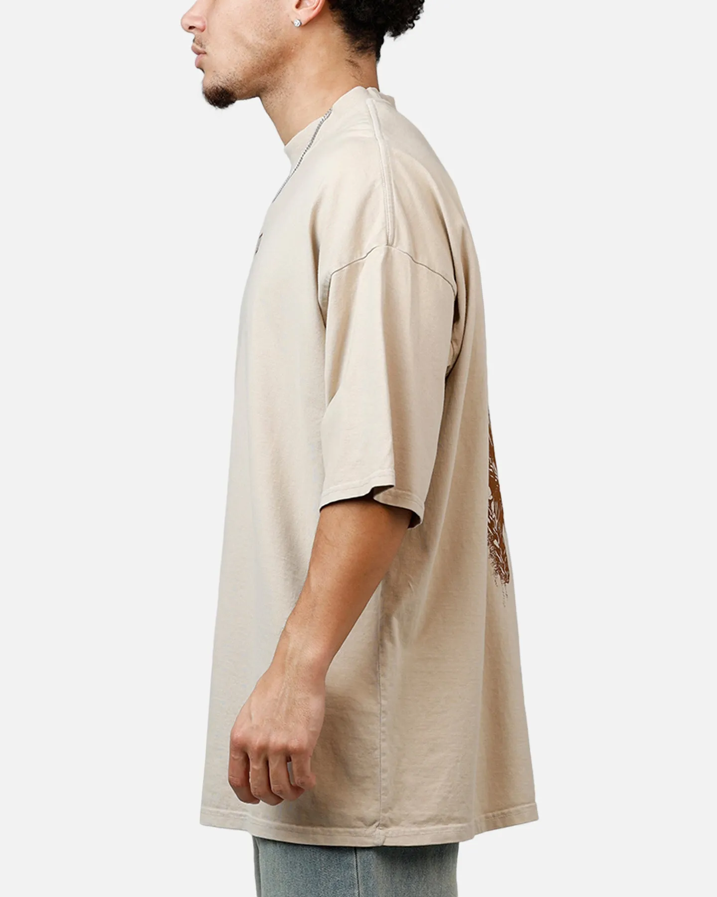 Saint Morta Pray For Me Mock Neck T-Shirt Stone