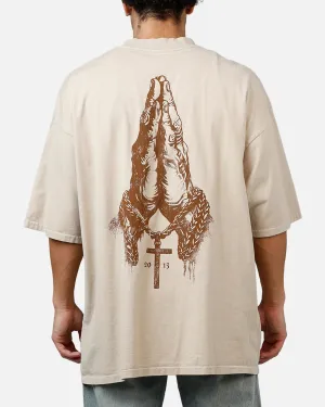Saint Morta Pray For Me Mock Neck T-Shirt Stone