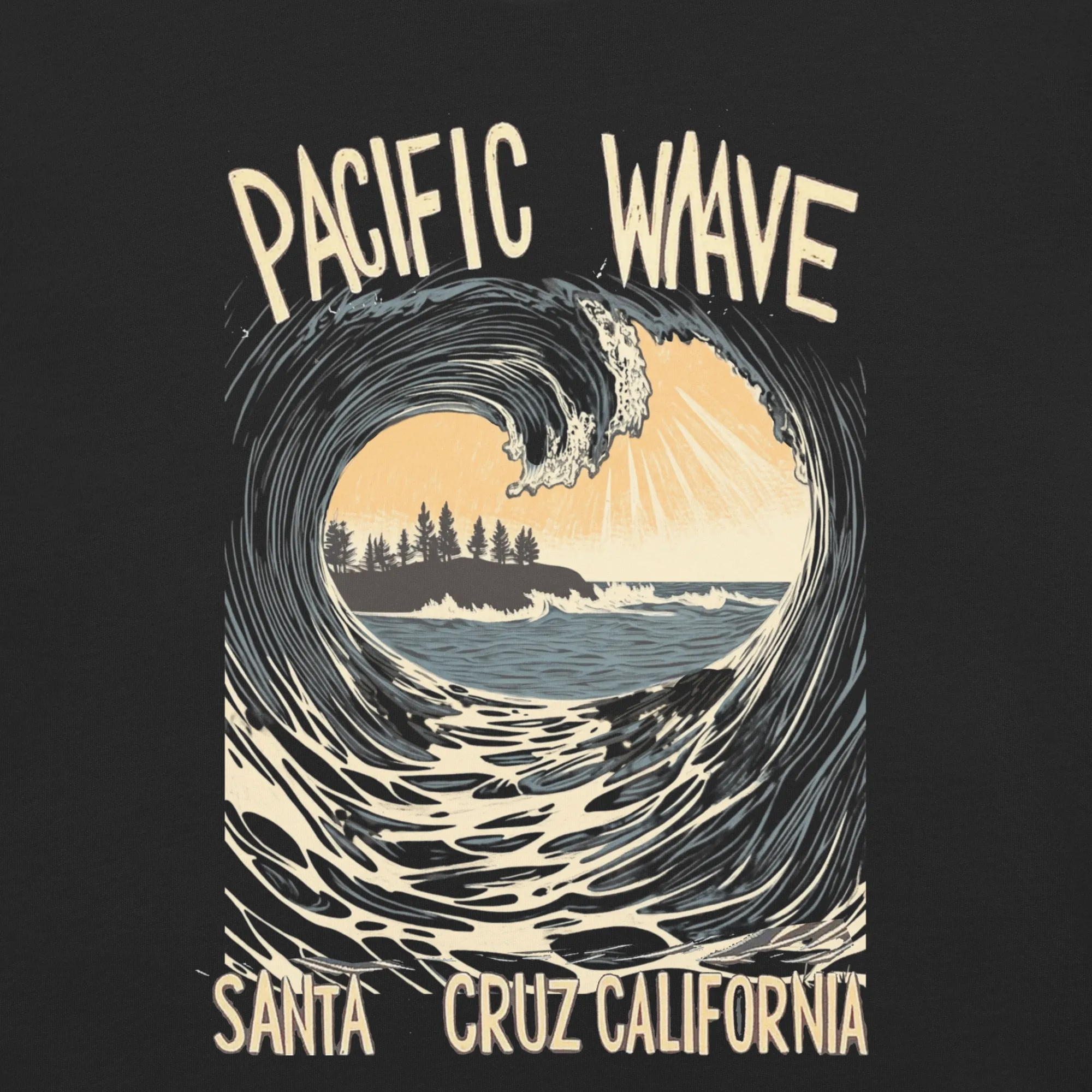 Santa Cruz California Surf Shirt – women's Retro dyed Wave Design heavyweight Tee