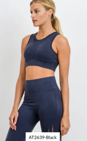 Seamless mineral wash black sports bra