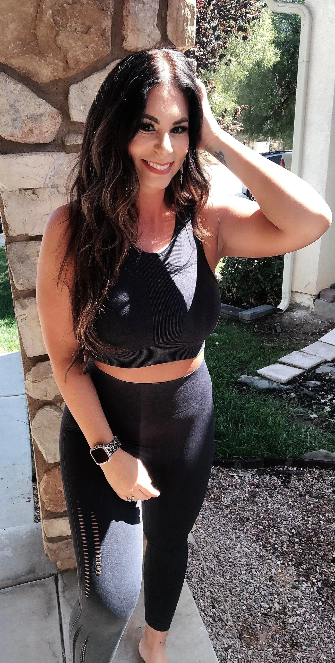 Seamless mineral wash black sports bra