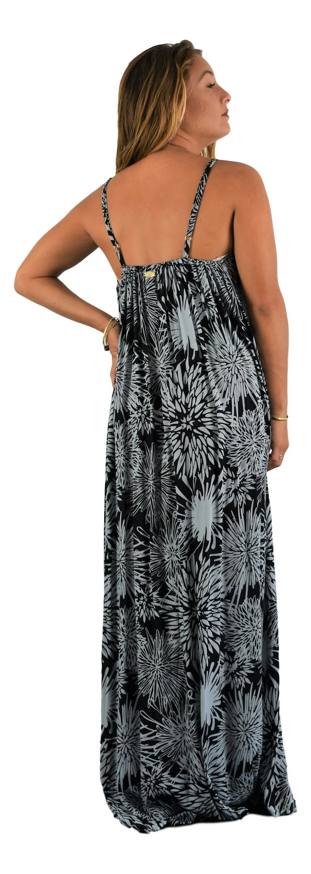 Secret Beach - Bali Dress - Long - Chrysanthemum - Black / Harbor Mist
