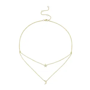 Shy Creation Pave Diamond Moon & Star Layered Necklace
