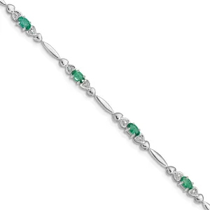 Silver Polished Finish Emerald Diamond Bracelet