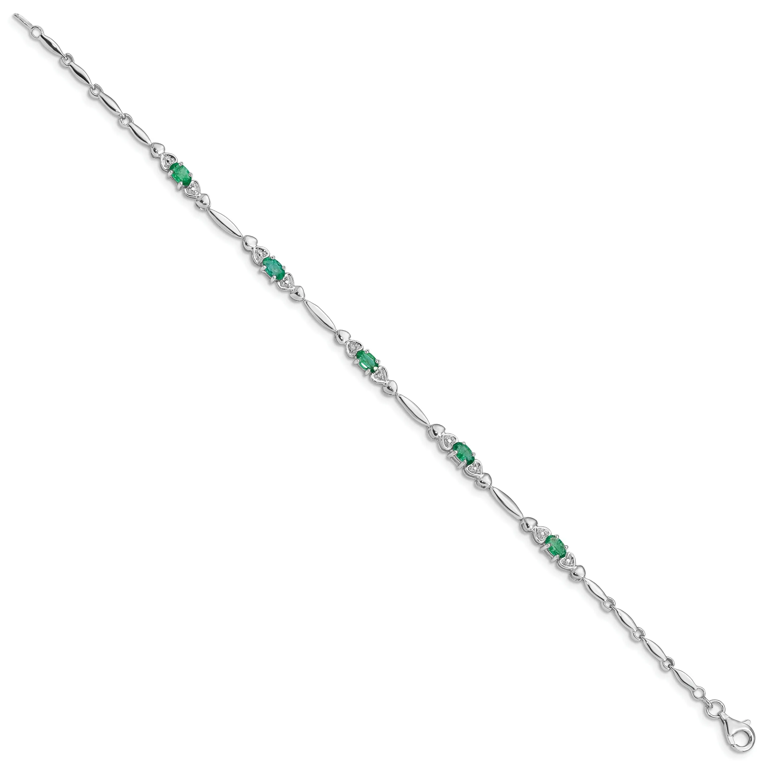 Silver Polished Finish Emerald Diamond Bracelet