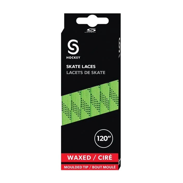 Source for Sports Waxed Hockey Skate Laces - Lime Green / White