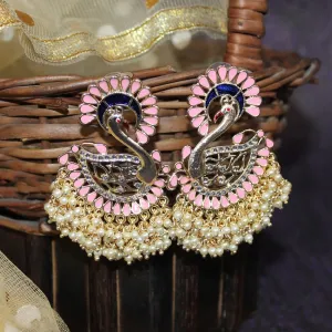 Sriha Peach Blue Pearl Swan Earrings