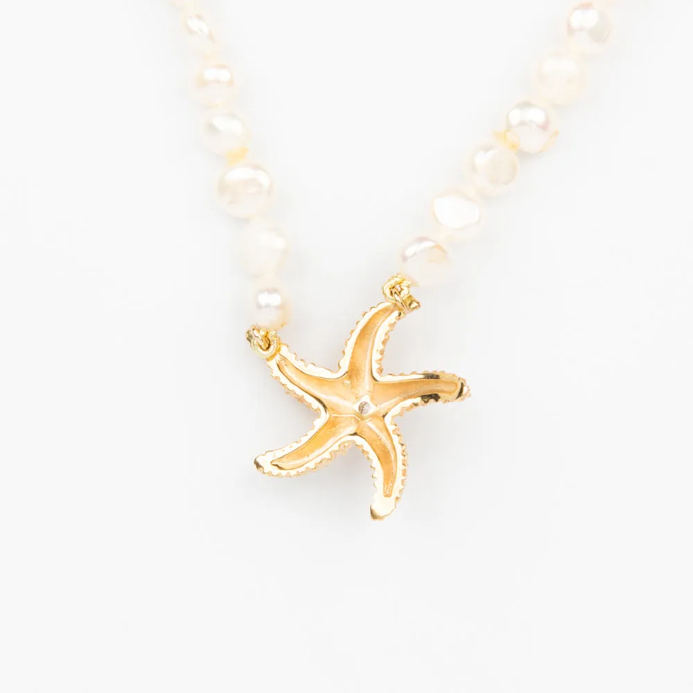 Starfish Necklace - 14K Gold, Diamond, Pearls