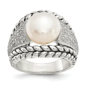 Sterling Silver Cultured Pearl Diamond Ring