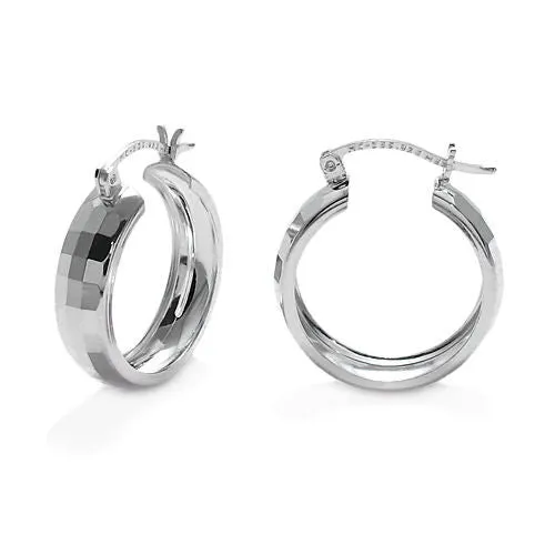 Sterling Silver Gorgeous Square Faceted Hoop Earrings 25mm
