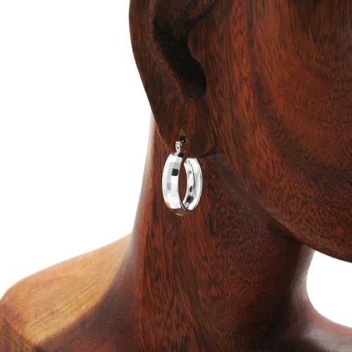 Sterling Silver Gorgeous Square Faceted Hoop Earrings 25mm