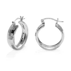 Sterling Silver Gorgeous Square Faceted Hoop Earrings 25mm