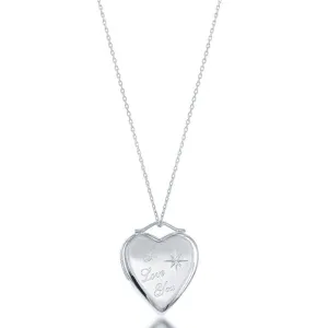 Sterling Silver "I Love You" Diamond-Cut Star Heart Locket With Chain