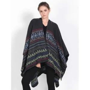 Streetwear Geometry Thicken Wrap Shawl Cape Pashmina - Black
