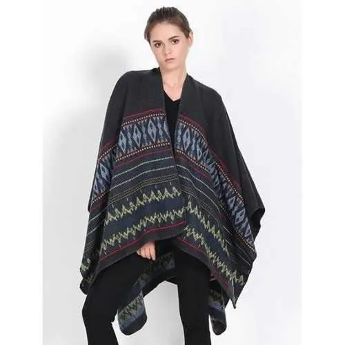 Streetwear Geometry Thicken Wrap Shawl Cape Pashmina - Black