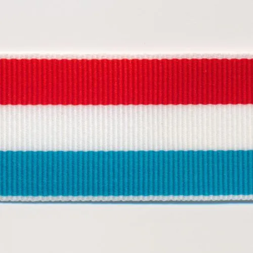 Stripe Grosgrain Ribbon #21 Vermilion & White & Sky Blue