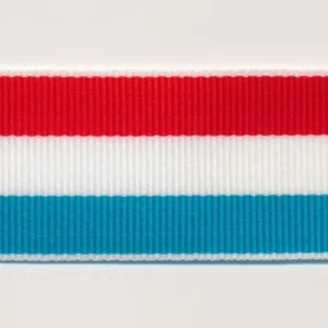 Stripe Grosgrain Ribbon #21 Vermilion & White & Sky Blue