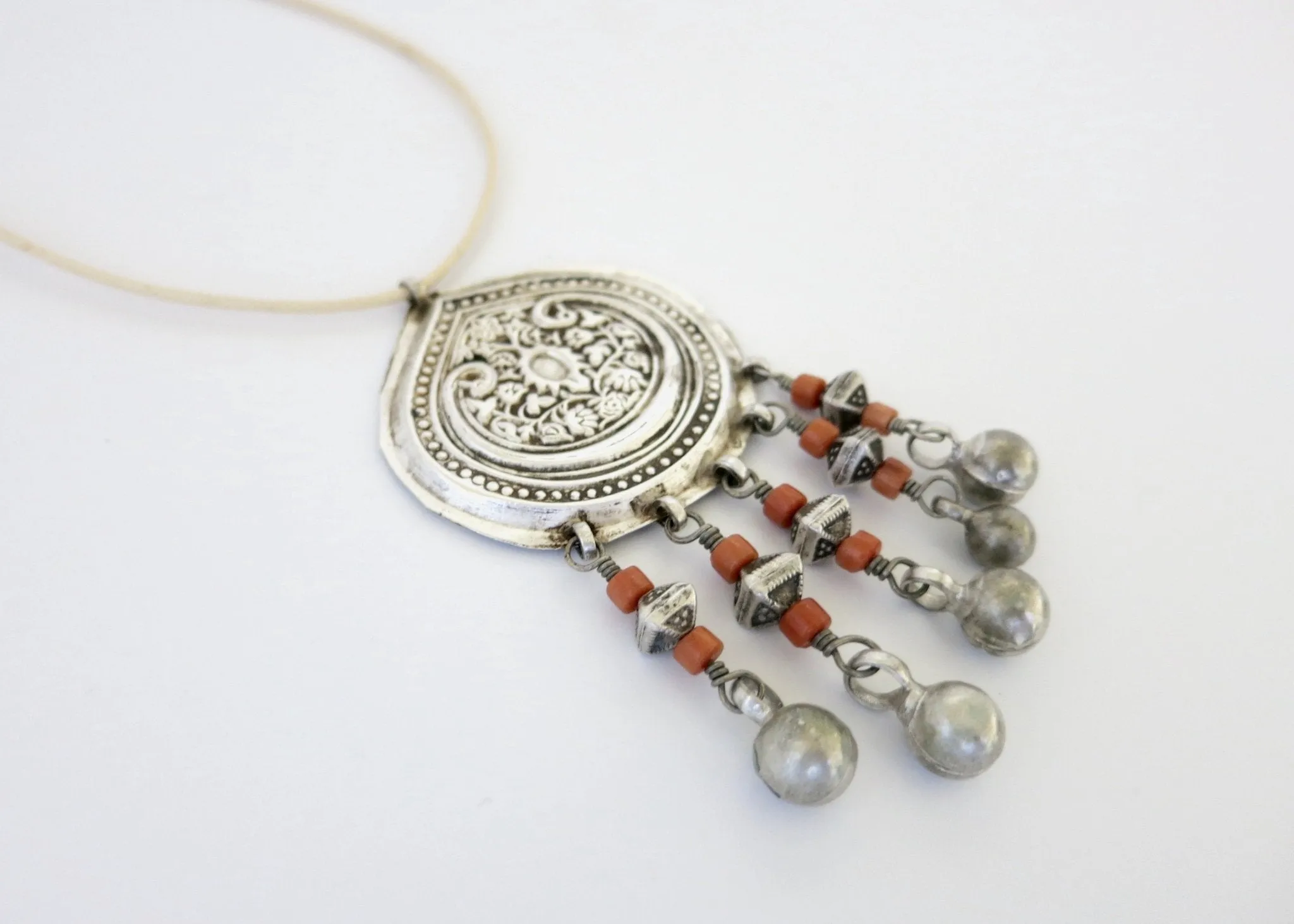Stunning, coral-fringed, tribal pendant from Uzbekistan