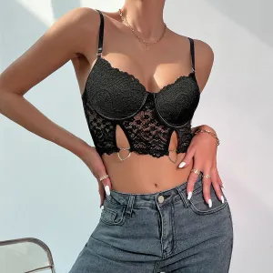 Summer Fashion Trends New Lace Metal Heart Hollow Street Style Short Navel VestK0130