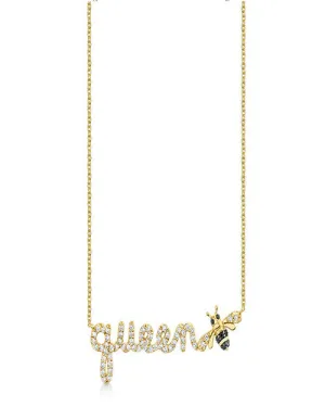 SYDNEY EVAN | Queen Bee Script Necklace | Gold & Diamond