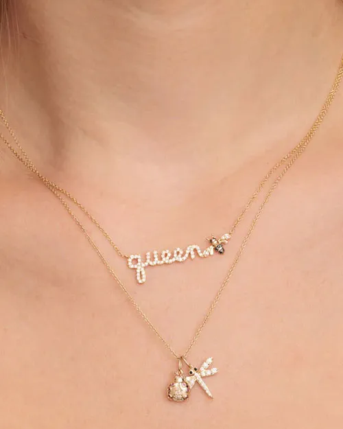 SYDNEY EVAN | Queen Bee Script Necklace | Gold & Diamond