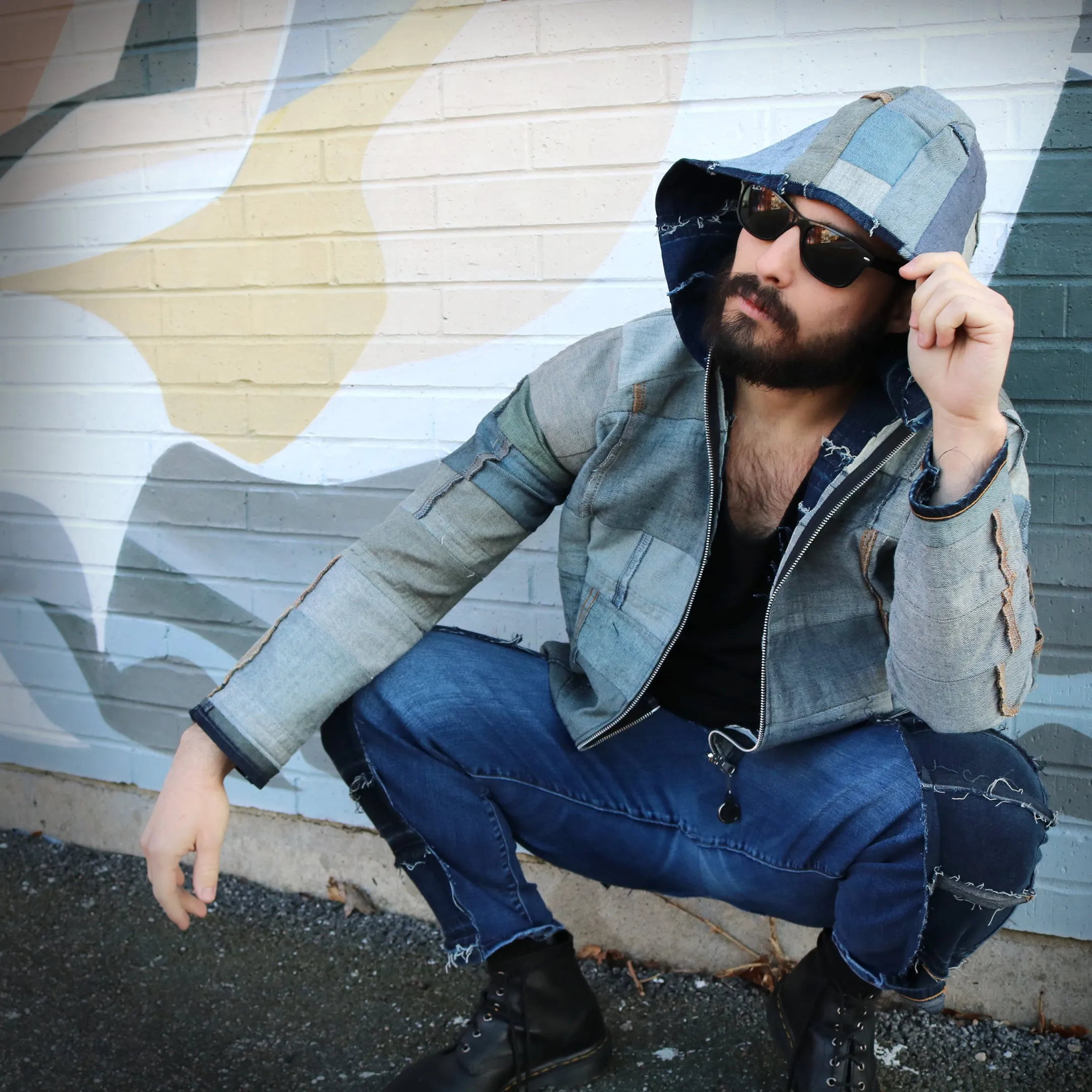 This Is How I Disappear- Reversible Denim Jacket with Hood