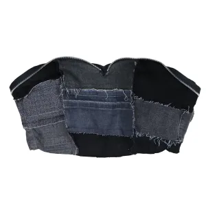 Tie Her Down - Upcycled Denim Corset Crop Top