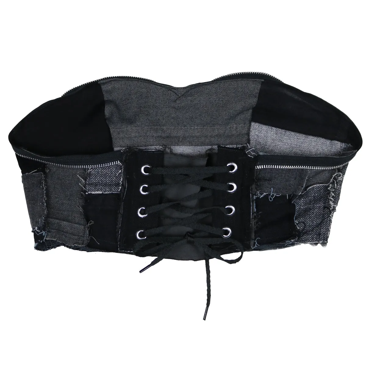 Tie Her Down - Upcycled Denim Corset Crop Top