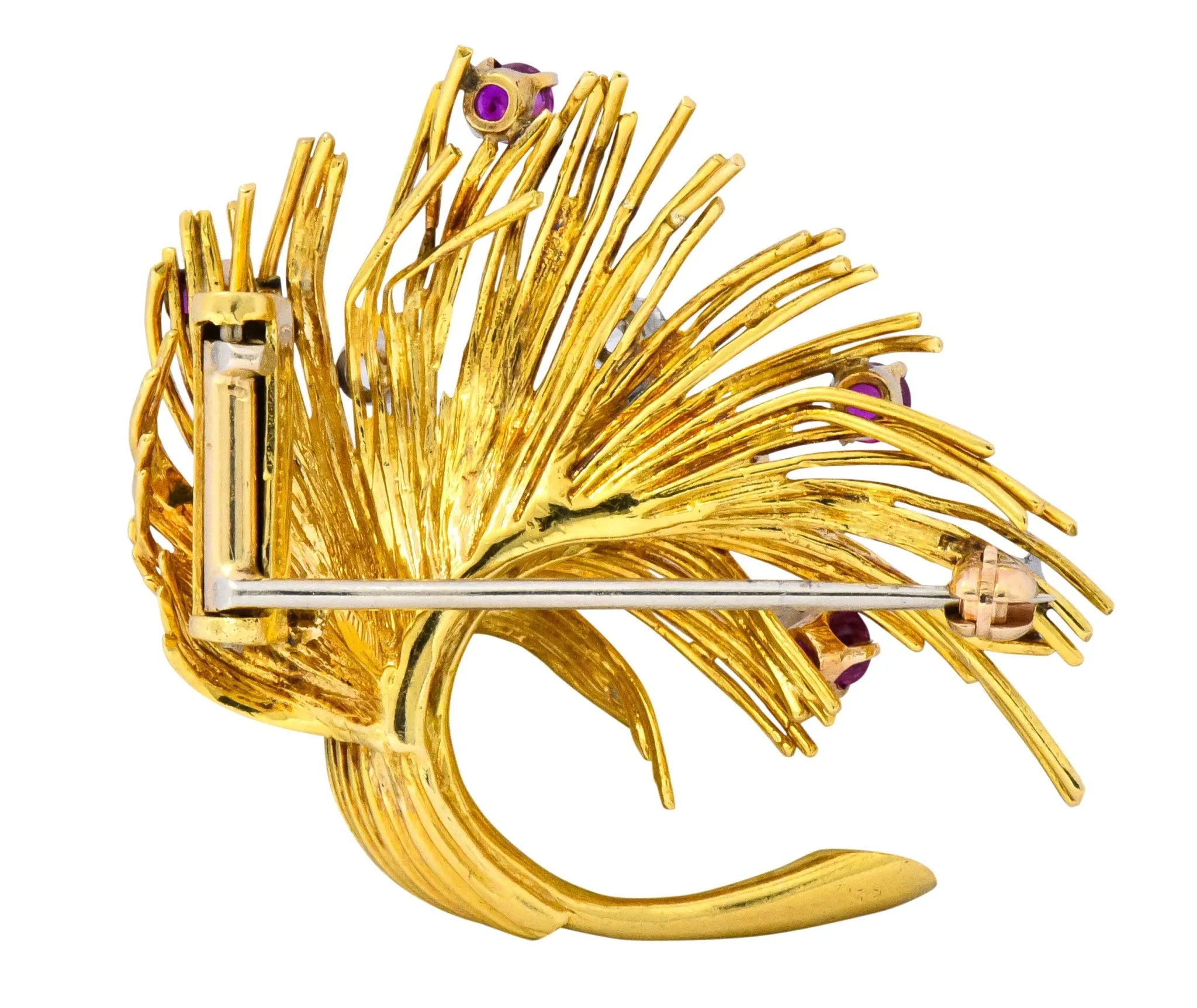 Tiffany & Co. Retro 1.70 CTW Diamond Ruby 18 Karat Gold Spray Brooch