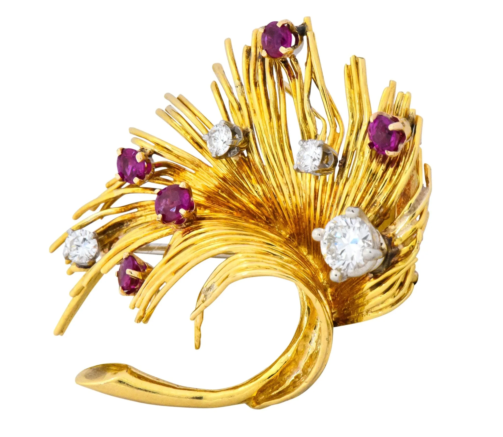 Tiffany & Co. Retro 1.70 CTW Diamond Ruby 18 Karat Gold Spray Brooch