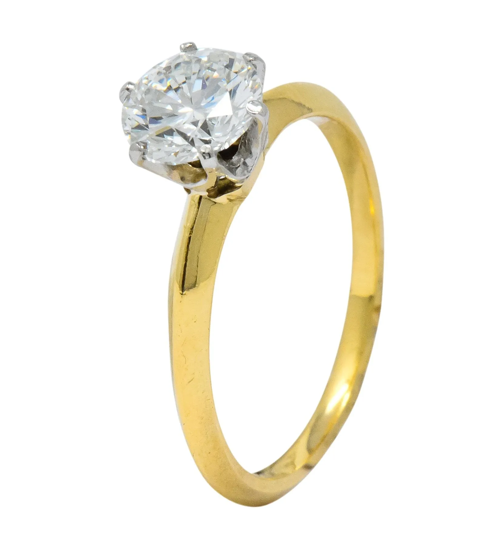Tiffany & Co. Retro 1950's 1.08 CTW Diamond 18 Karat Gold Platinum Solitaire Engagement Ring GIA