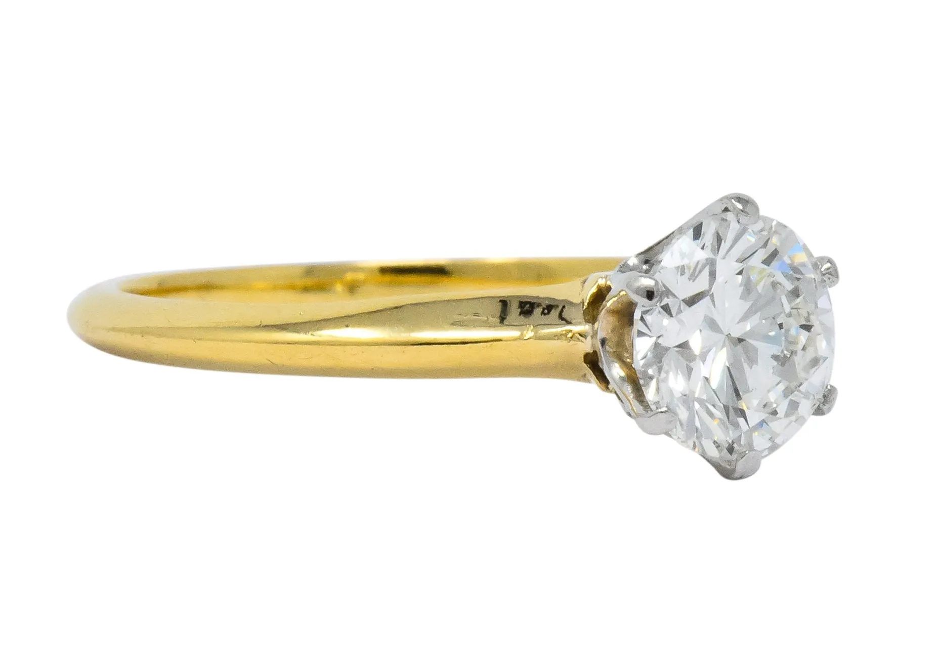 Tiffany & Co. Retro 1950's 1.08 CTW Diamond 18 Karat Gold Platinum Solitaire Engagement Ring GIA