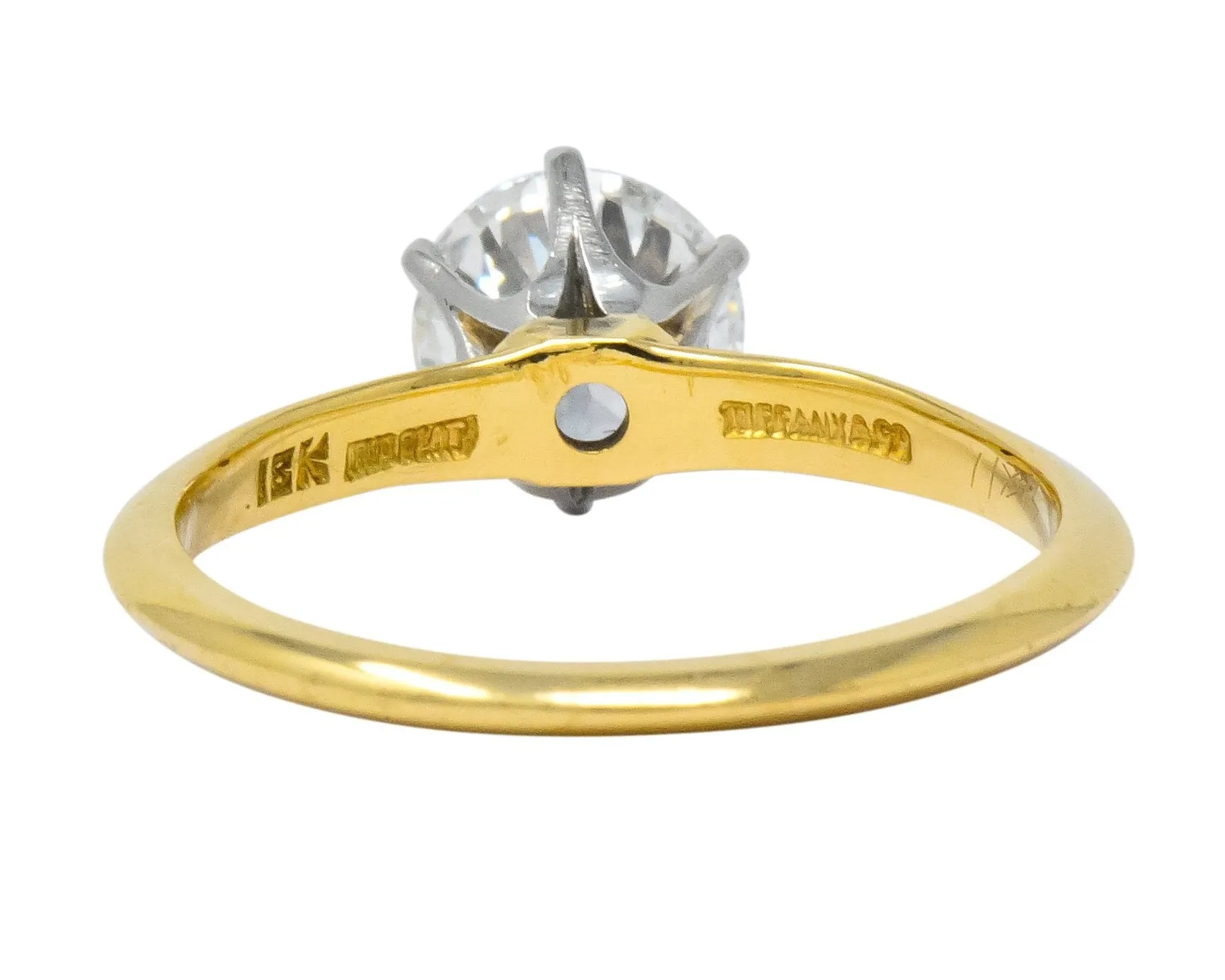 Tiffany & Co. Retro 1950's 1.08 CTW Diamond 18 Karat Gold Platinum Solitaire Engagement Ring GIA