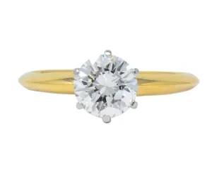 Tiffany & Co. Retro 1950's 1.08 CTW Diamond 18 Karat Gold Platinum Solitaire Engagement Ring GIA