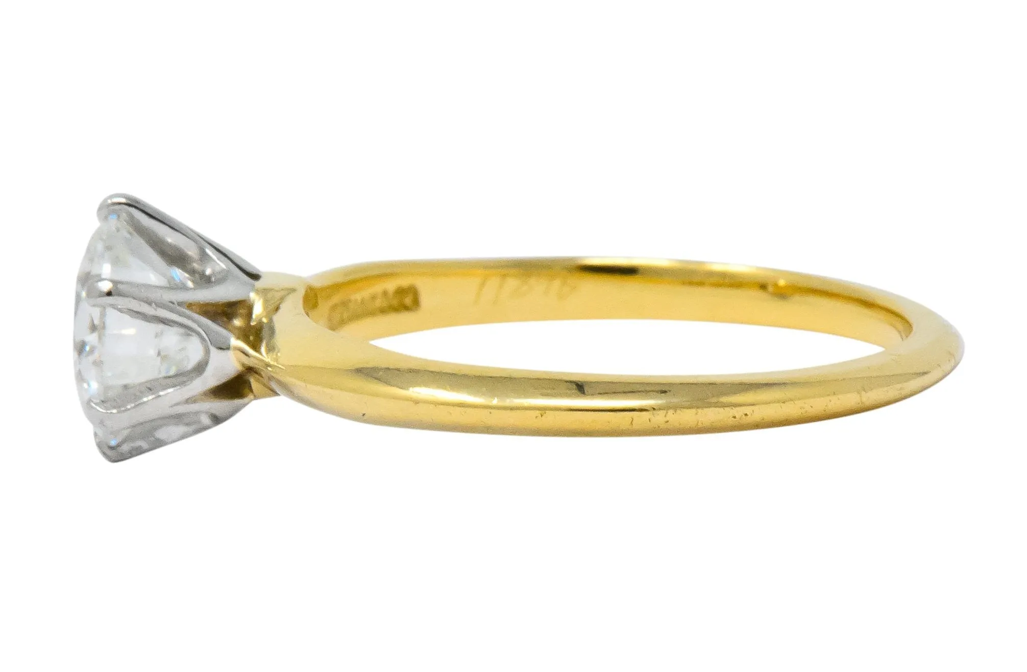 Tiffany & Co. Retro 1950's 1.08 CTW Diamond 18 Karat Gold Platinum Solitaire Engagement Ring GIA