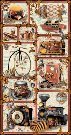 Time Travel by Blank Quilting 24" STEAMPUNK PANEL