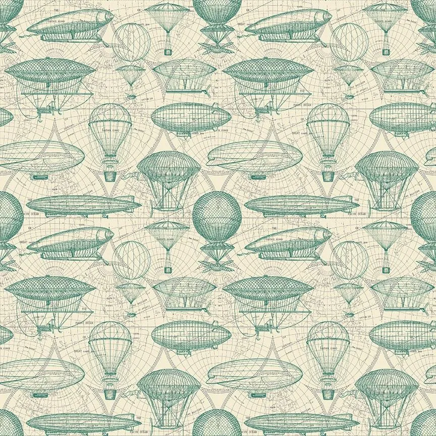 Time Travel by Blank Quilting AIRSHIP BLUEPRINT/IVORY