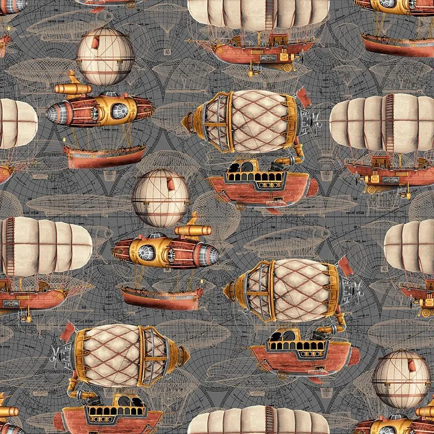 Time Travel by Blank Quilting AIRSHIPS/GRAY