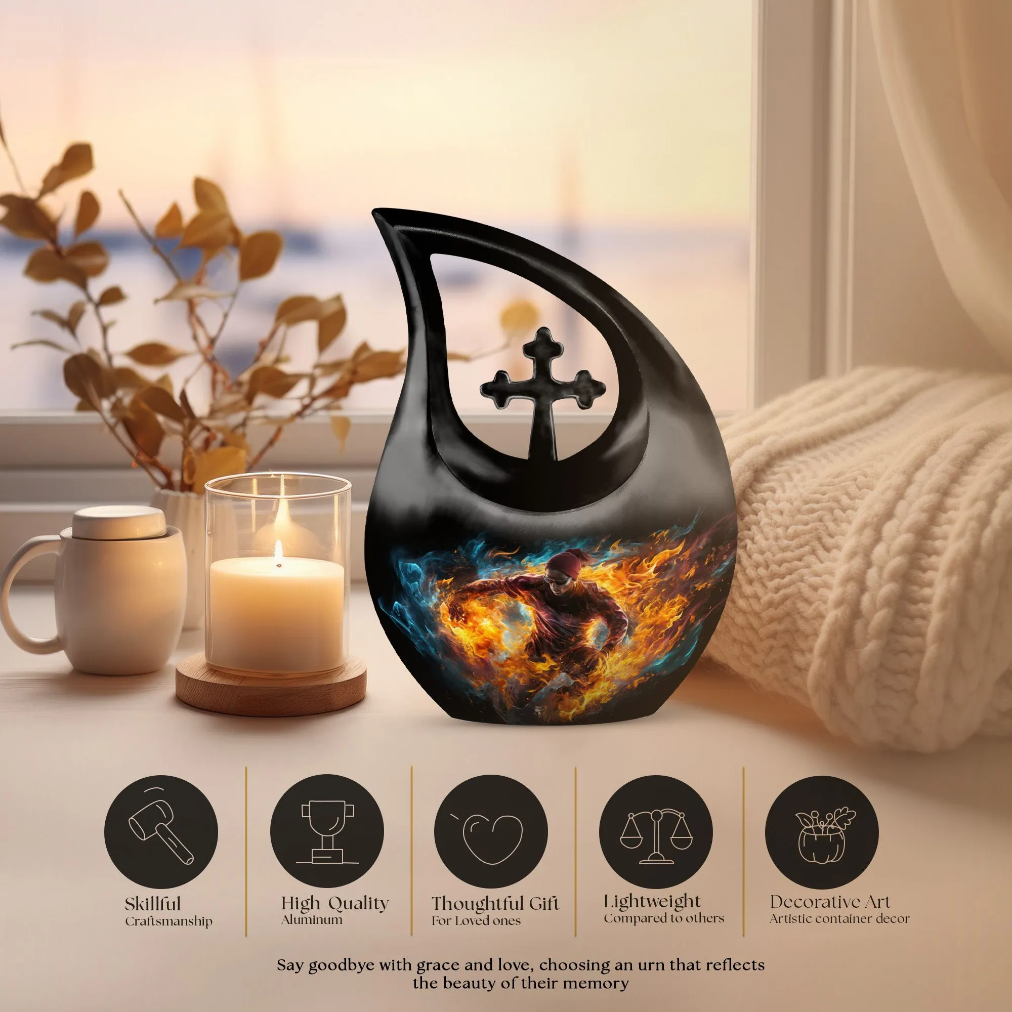 Tranquil Journey: Exquisite Football Urn for Endearing Memories