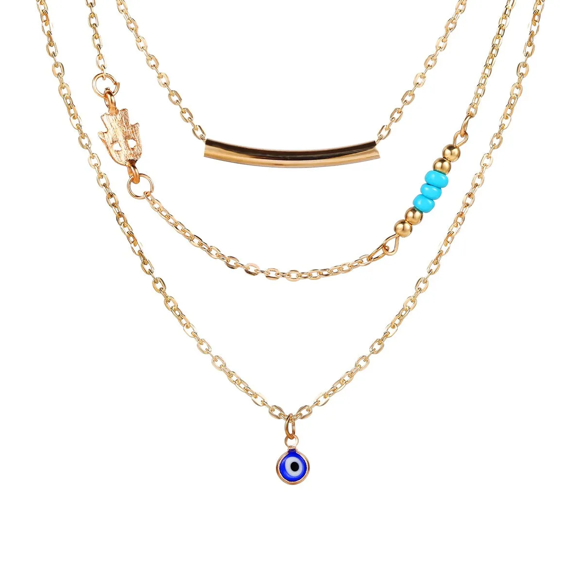 Triple Layered Evil Eye Blue Beads Pendant