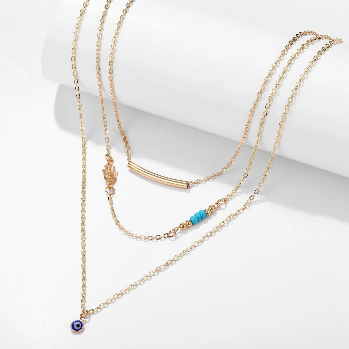Triple Layered Evil Eye Blue Beads Pendant