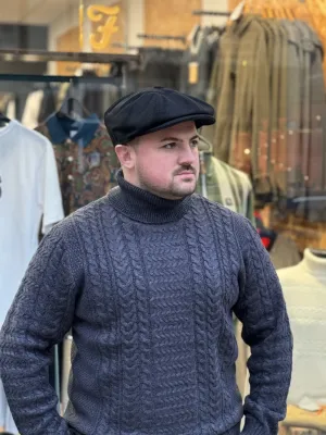 Tweed Newsboy Flat Cap Black