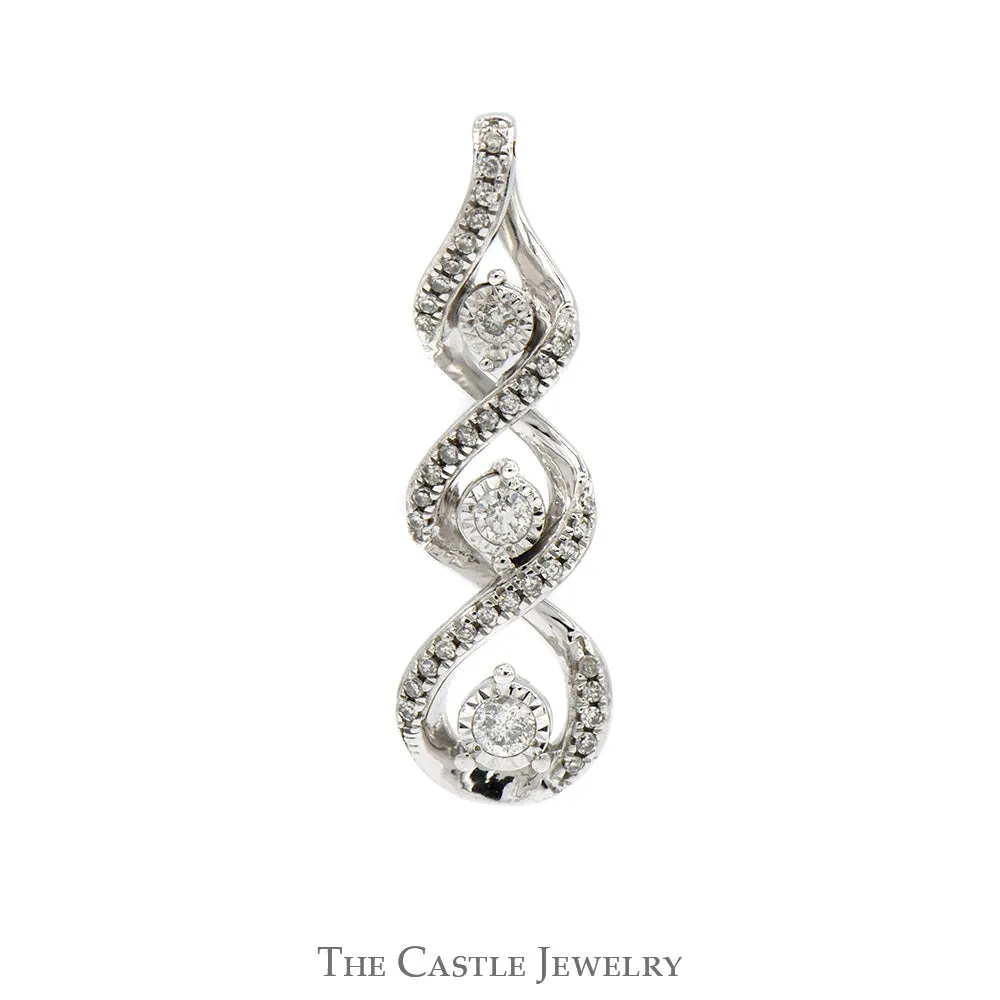 Twisted 3 Stone Diamond Pendant with Diamond Accents in 10k White Gold