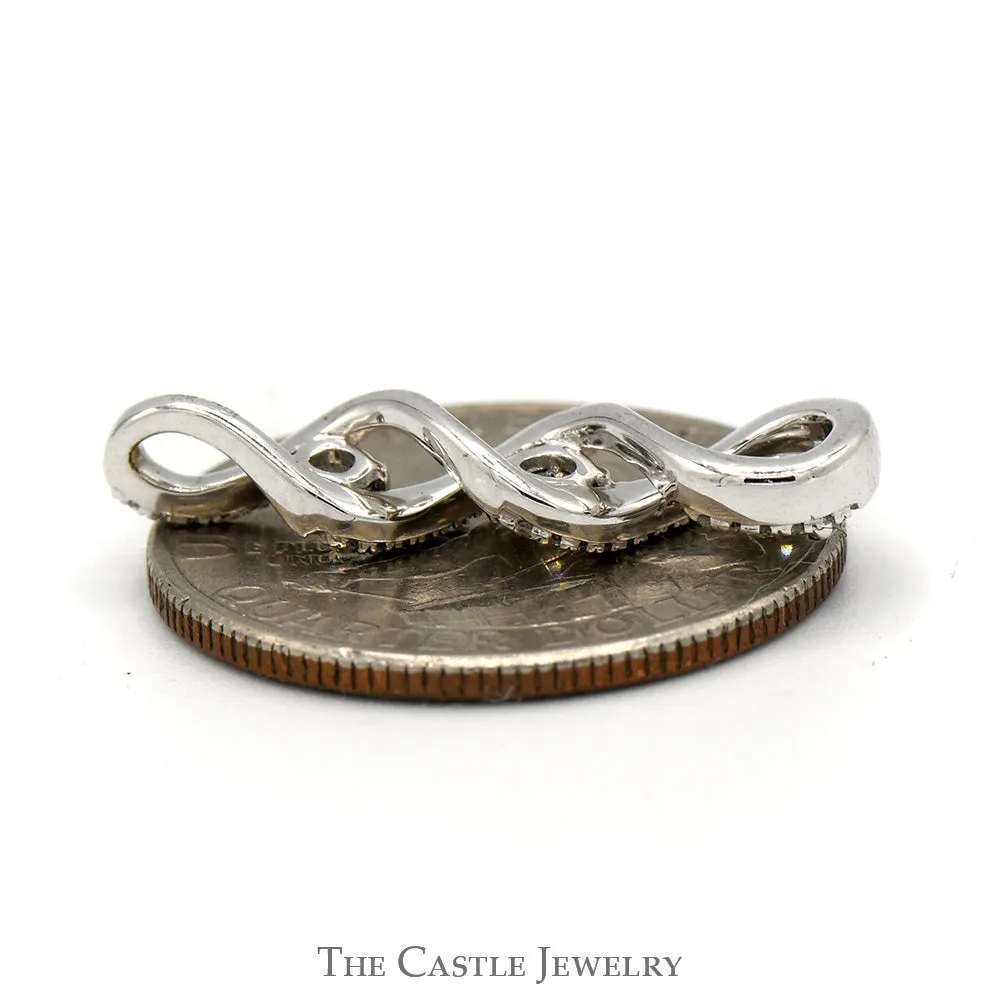 Twisted 3 Stone Diamond Pendant with Diamond Accents in 10k White Gold