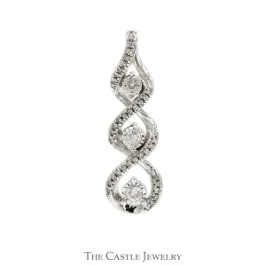Twisted 3 Stone Diamond Pendant with Diamond Accents in 10k White Gold