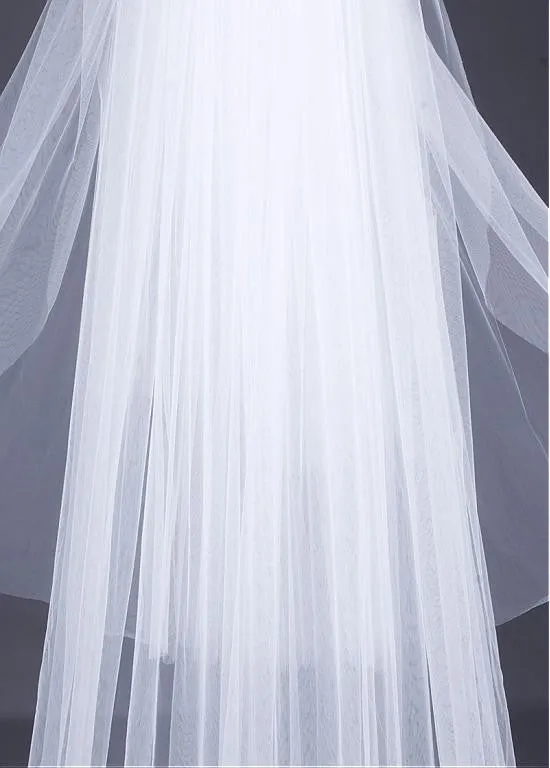Two-layer Wedding Veil With Sequin Lace Appliques